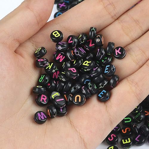 Miniatura 6 de Song Xi 1200 cuentas redondas negras del alfabeto acrílico cuentas de letras coloridas de 0.157 x 0.276 in para pulseras y llaveros de fabricación