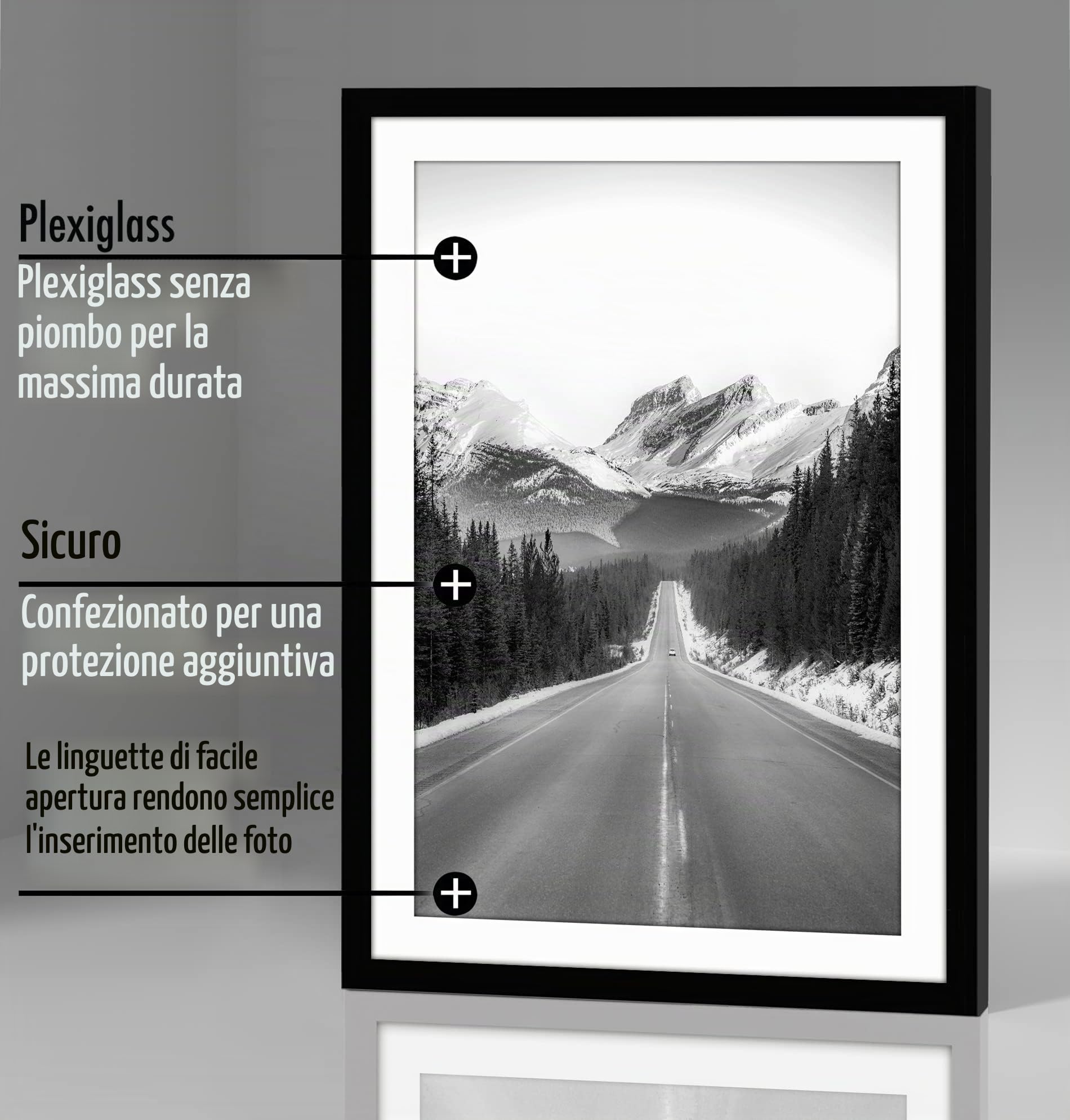 Americanflat Cornice portafoto 13 x 19 con plexiglass lucido, set da 5 pezzi, utilizzabile come cornice da 28 x 43 cm con passepartout o cornice da 33 x 48 cm senza passepartout, collezione Galleria,