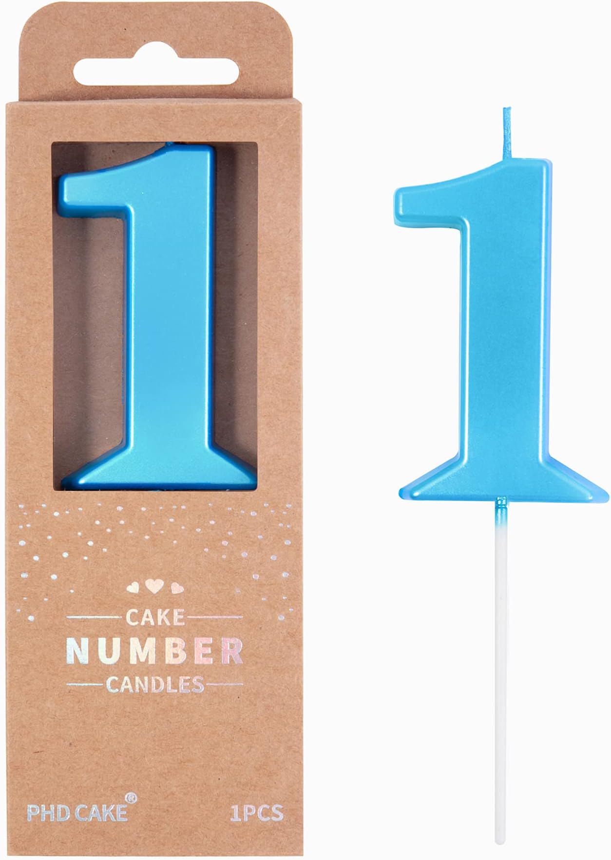 PHD CAKE 2.76 Inch Modern Blue 1 Number Birthday Candles, Blue Number Candles, Cake Number Candles, Party Celebration