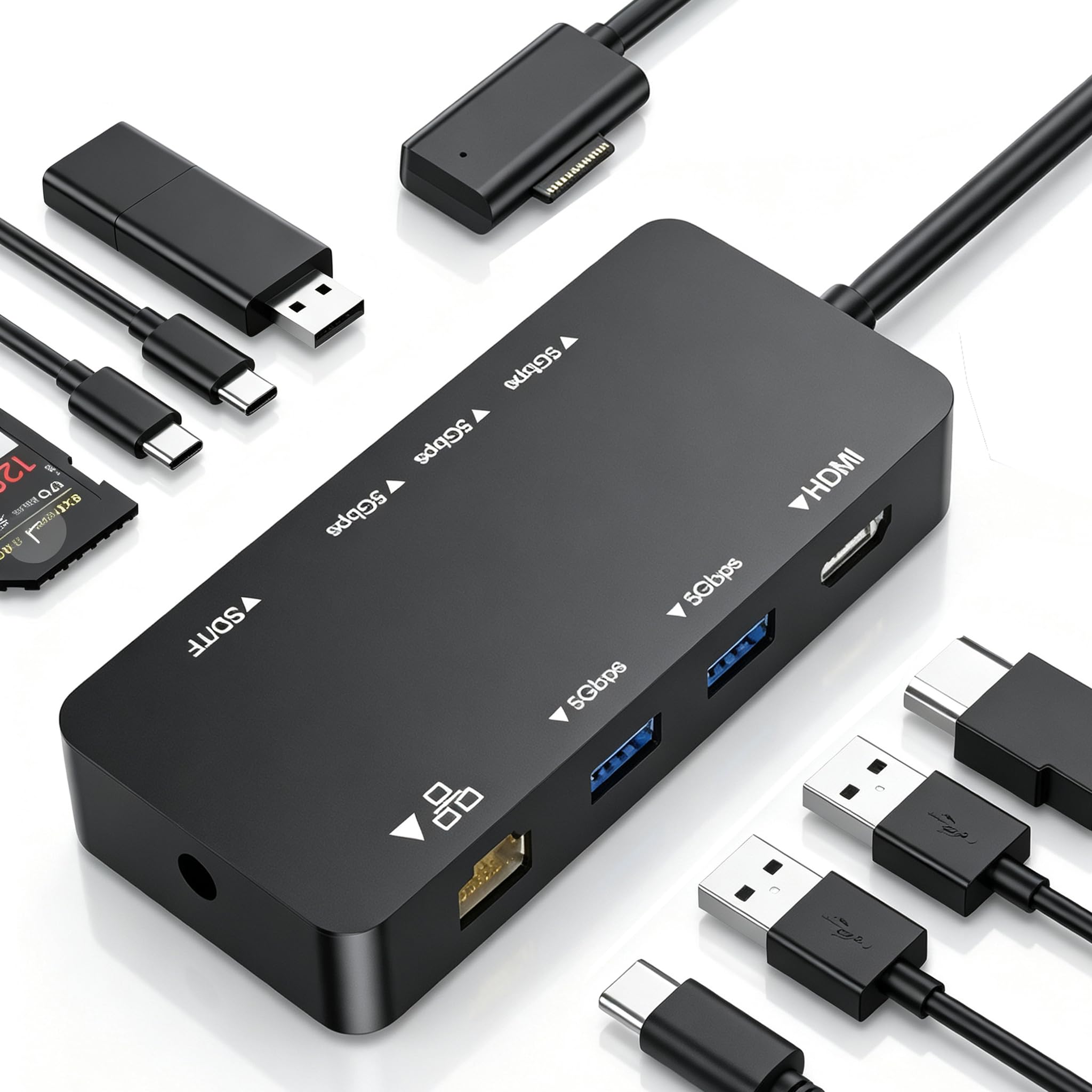 Surface Docking Station, Surface Pro Dock 10-in-1 con HDMI 4K a 60Hz, Gigabit RJ45 Ethernet, 3 USB 3.0, 2 USB-C, slot per schede SD/TF, dock di superficie magnetica per Surface Pro 11/10/9/8/X/7+