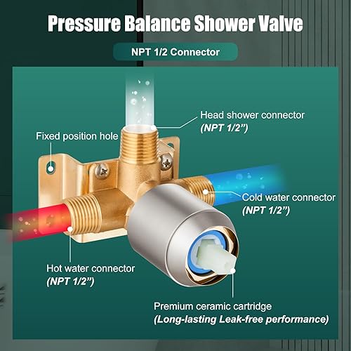 Miniatura 6 de Juego de grifo de ducha de 8 pulgadas, cabezal de ducha y mango redondo, sistema de ducha de acero inoxidable, cabezal de ducha de una sola función,