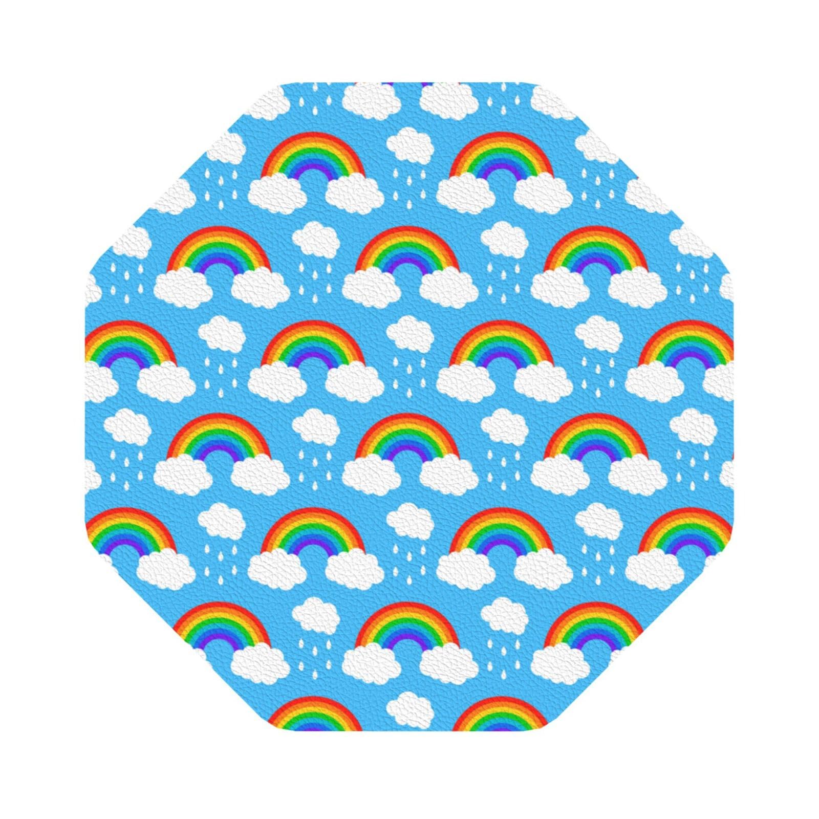 Rainbow Clouds Raindrop PU Leather Coasters Set of 6 Octagon Drink Coasters