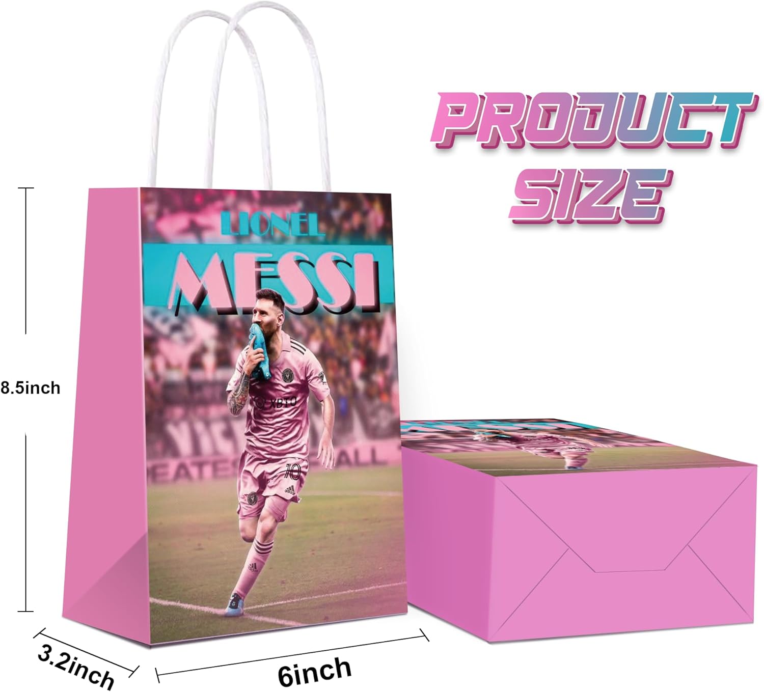Mukity 24Pcs Miami Messi Party Gift Bags - Candy Bags, Tote Bags,Miami Messi Party Supplies Gift Bags for Kids - Paper Favor Packs for Adults Birthday Party Decor - 8 Patterns - Image 2