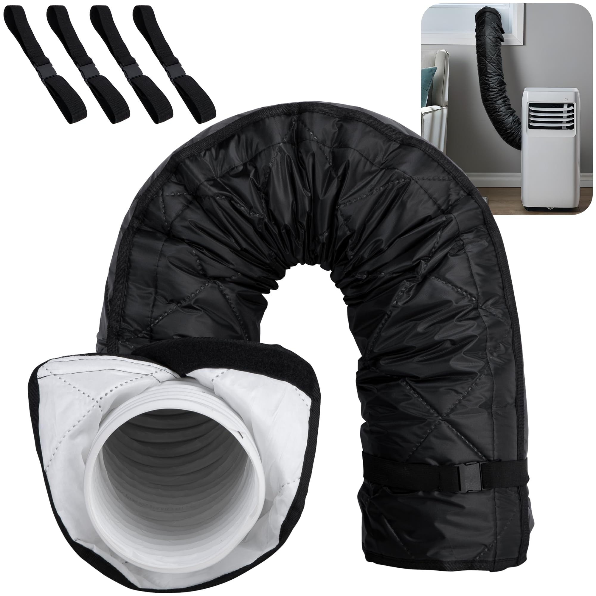 1 pièce de 150X50CM de couverture de tuyau pour climatiseurs portables - Couverture de tuyau de climatisation Isolation - Housse de protection de tuyau d’évacuation d’air de climatiseur (Noir)