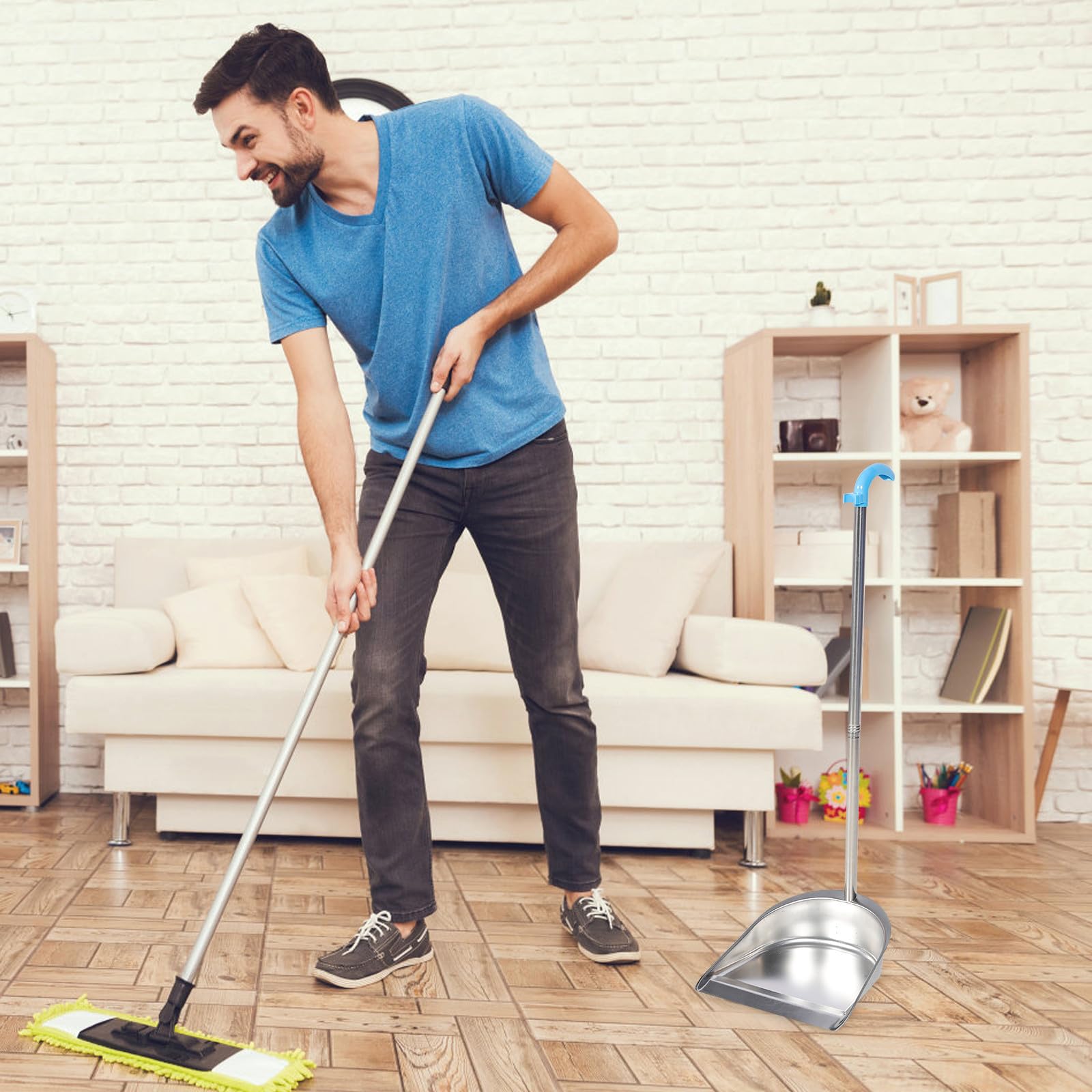 NUOBESTY Recogedor de Basura de Acero Inoxidable Extraíble, Plata | Recogedor de Basura Metálico, Diseño Práctico Ajuste al Suelo, para Limpieza del Hogar