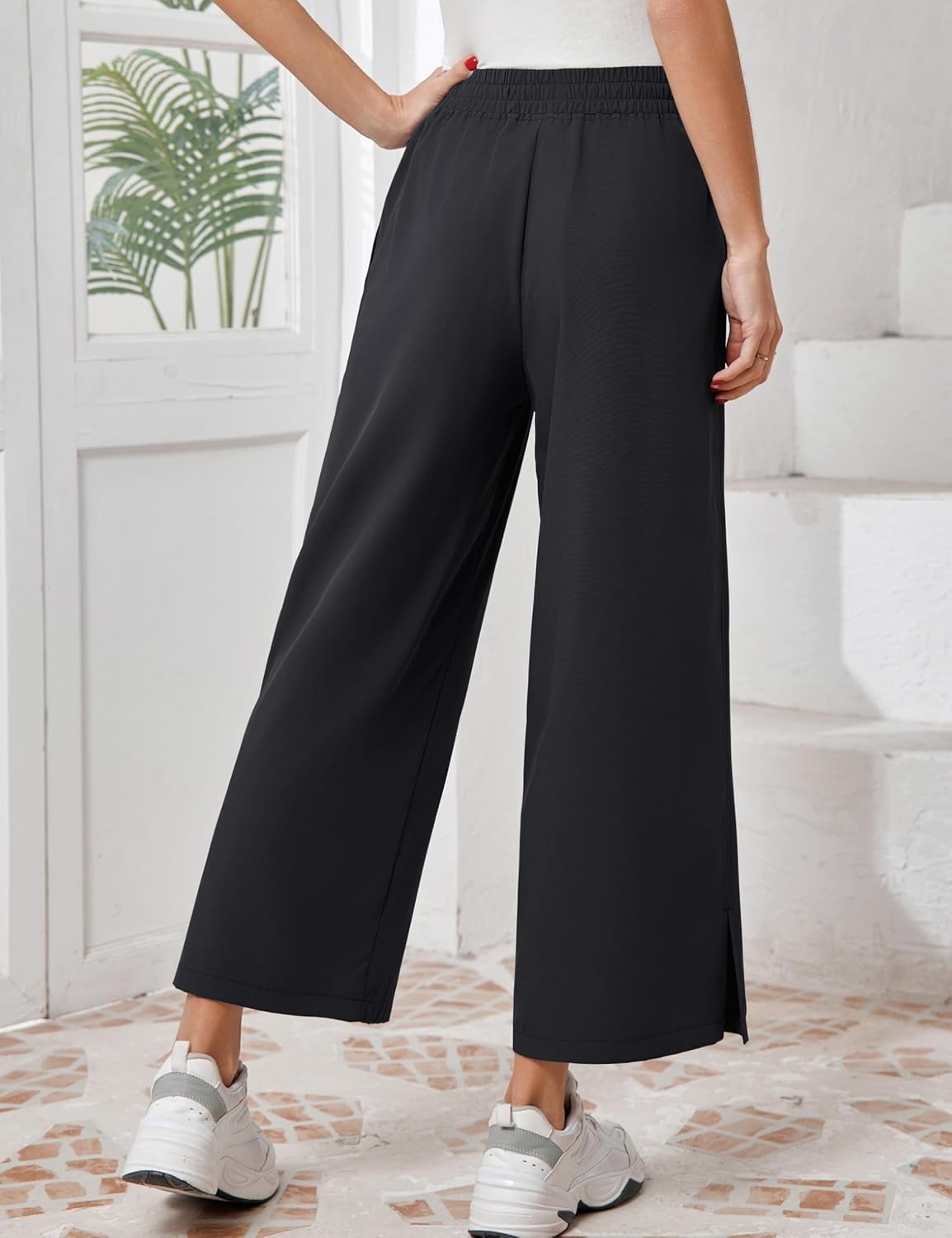 Wide Leg Cropped Pants for Women Lightweight Side Split Summer Casual Workout Wideleg Ankle Pant Bottoms, S-XL - Image 5