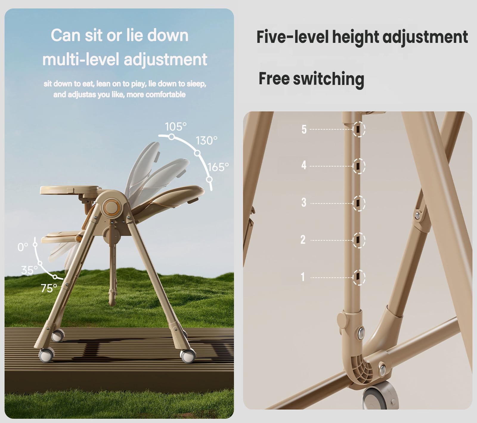 Magic ZC Elettrico Bluetooth Intelligente Pelle PU Seggiolone per Bambini Sedia da Pranzo per Multifunzionale Pappa Regolabili Convertibile Pieghevole con Doppi Vassoi Staccabili e Ruote (E8121 Khaki)