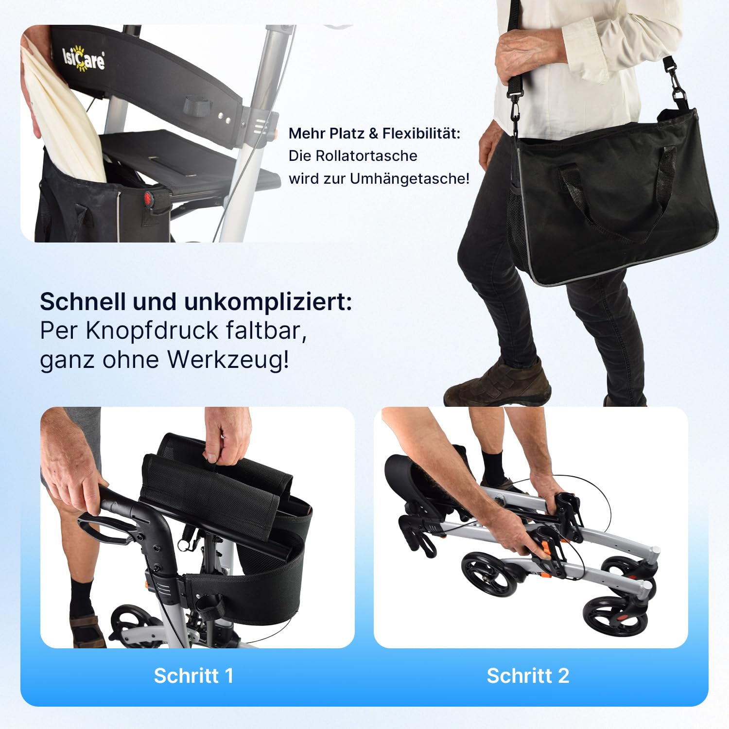 Rollator Premium leicht faltbar Aluminium, nur 6,5 Kg, Gehhilfe mit Rädern Senioren, Leichtgewichtrollator klappbar, Laufhilfe Erwachsene, Gehwagen Innen, Draußen & Kofferraum (Anthrazit)