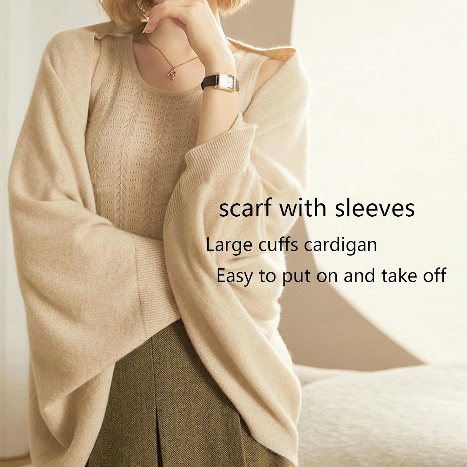 Elegant Cashmere Shawl Wraps Soft Cardigan Sweaters Wool Shawl Wraps Soft Pashmina Scarf with Sleeves for Women - Image 4