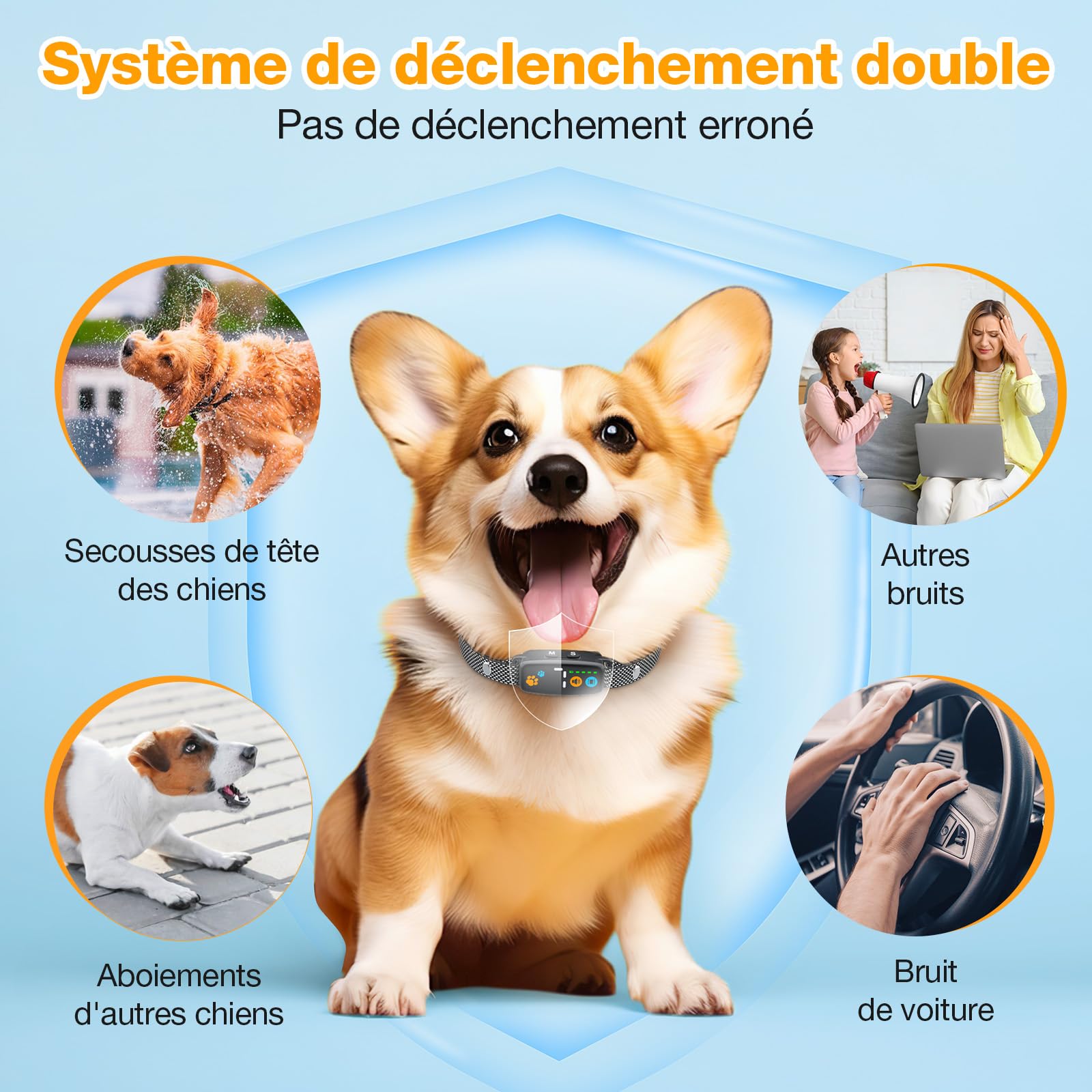 Collar Antiladridos Perros Pequeños Recargable, Súper Fino y Ligero, 3 Modos y 7 Niveles de Sensibilidad, Detección Inteligente de Ladridos, Impermeable IP67 para Perros Pequeños