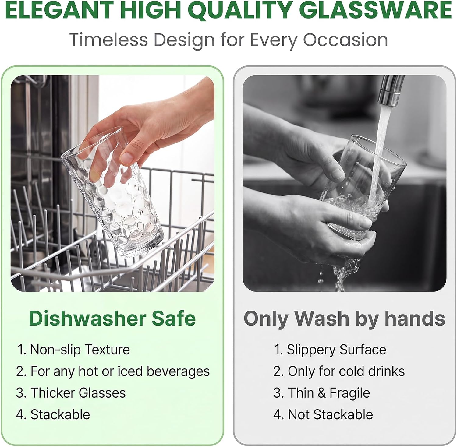 Mapoxy 6 Pack Vintage Hobnail Highball Glass Cups, 16 Oz Textured Drinking Glasses for Water, Juice, Beer, Iced Tea, Cocktails, Clear Glassware for Home & Bar, Dishwasher Safe