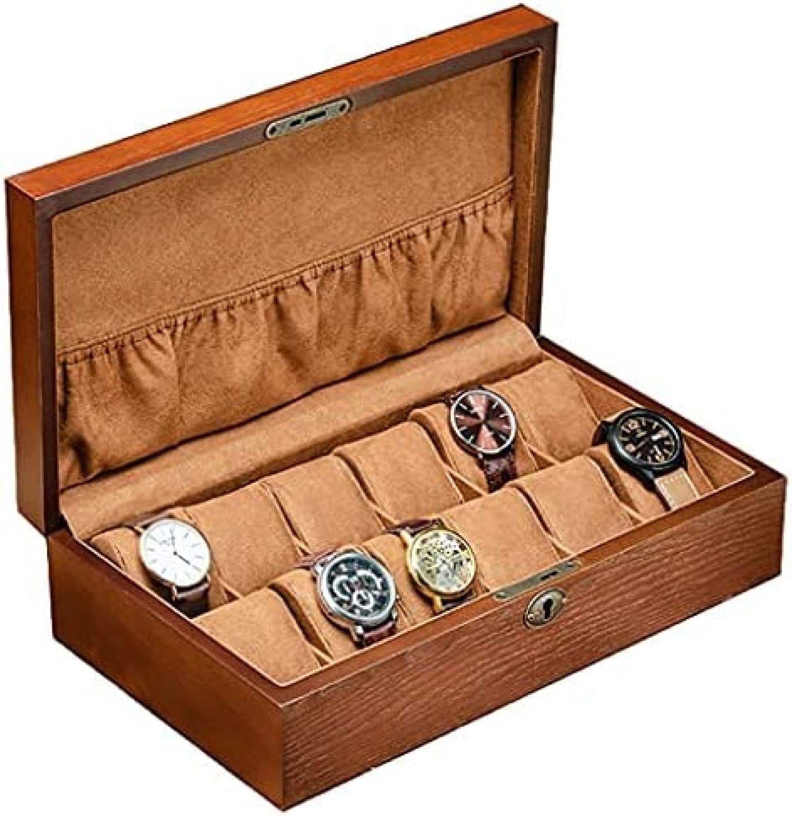 Caja De Reloj De Madera con 12 Ranuras, Caja De Almacenamiento De Reloj con Cerradura, Vitrina De Reloj Adecuada como Regalo para Coleccionistas De Relojes O Amigos,35×20×9.5cm