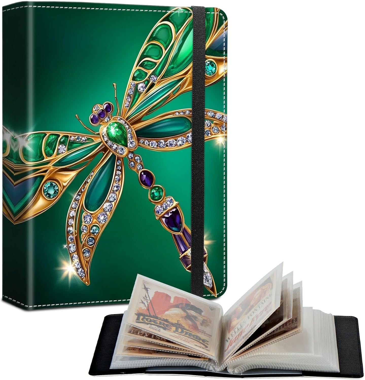 Photo Album 4x6 Inch 60 Pockets,PU Leather Cover with Elastic Band,Waterproof PP Pages for Wedding Albums,Baby Memory Books & Family Archives,Dragonfly Gemstone Green