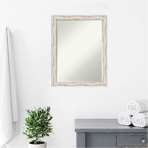 Miniatura 8 de Amanti Art Espejo de baño pequeño de madera biselada (29 x 23 pulgadas), marco blanco lavado Alexandria - Espejo de pared blanco, mediano