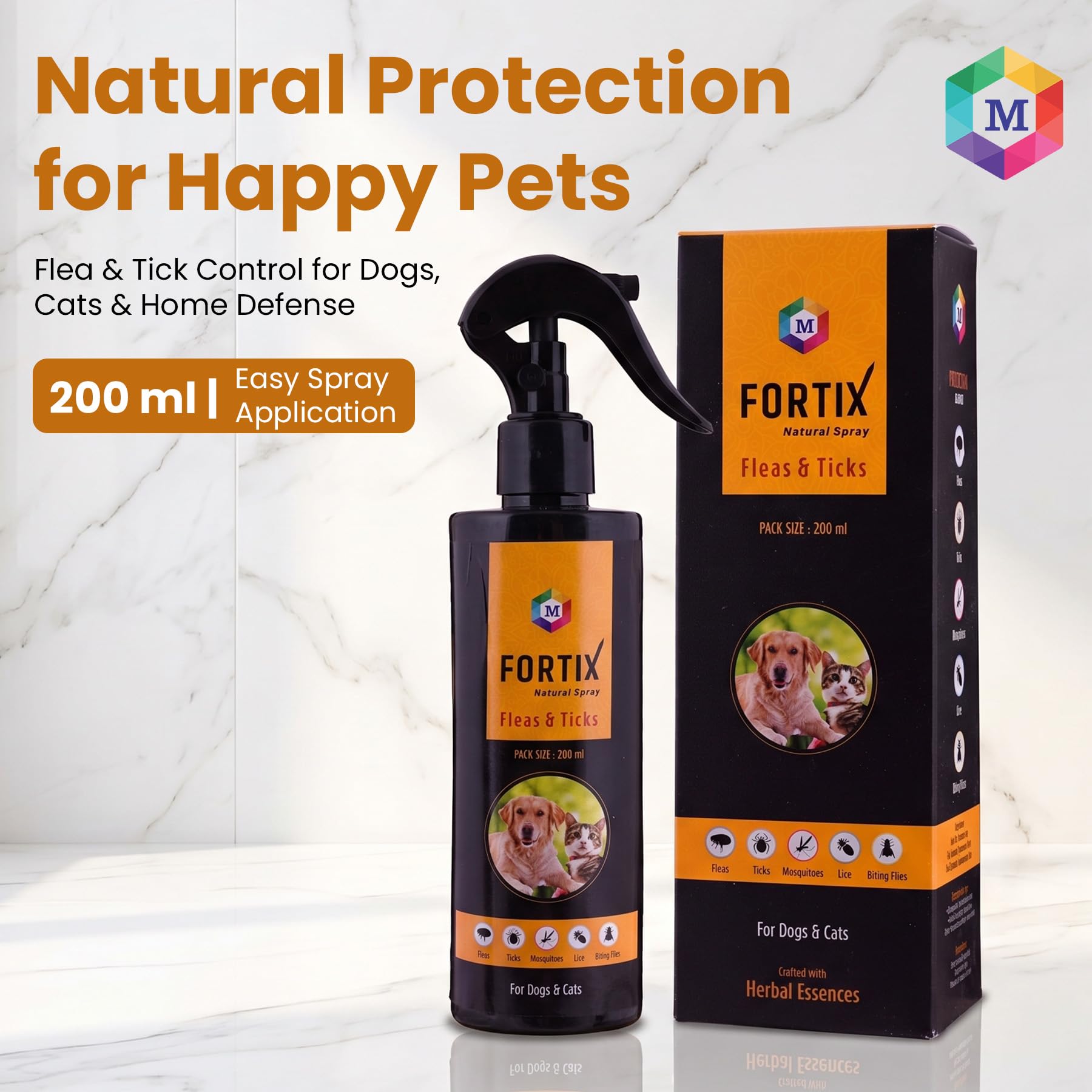 Medfly Healthcare Fortix Ticks and Fleas Spray for Dogs, Cats and Home Defense-200ml 1