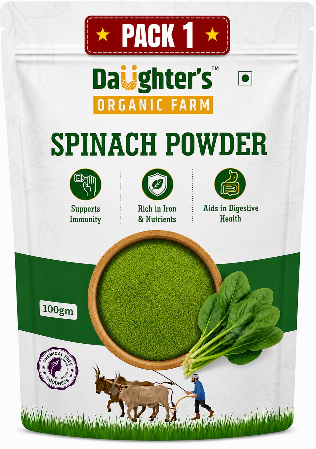 DAUGHTER'S ORGANIC FARM Spinach Powder Dried from Whole Leaf, Rich in Beneficial Thylakoids and Chlorophyll, Contains Multivitamins, Non-GMO, Vegan Friendly-image-8