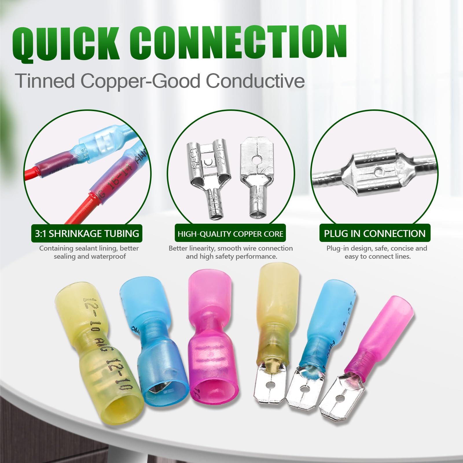 Twidec Kit di 500 connettori termorestringenti a forcella da 22-10 AWG femmina e maschio, connettori a scollegamento rapido, connettori a crimpare completamente isolati per veicoli marini con pinze a