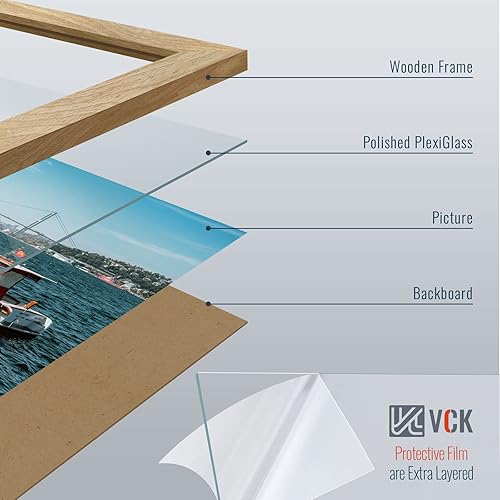 Miniatura 4 de VCK Juego de 3 marcos para póster de 24 x 36 pulgadas, madera maciza natural, exclusivo marco de madera veteada para colgar en la pared