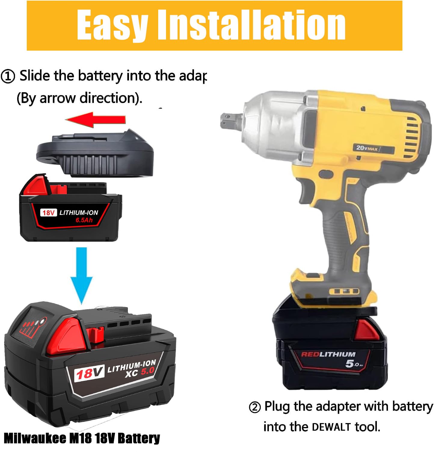 Adaptador De Batería Milwaukee 18V A Dewalt 20V – Convierte Baterías DeWalt En Herramientas Milwaukee (MIL18DL)
