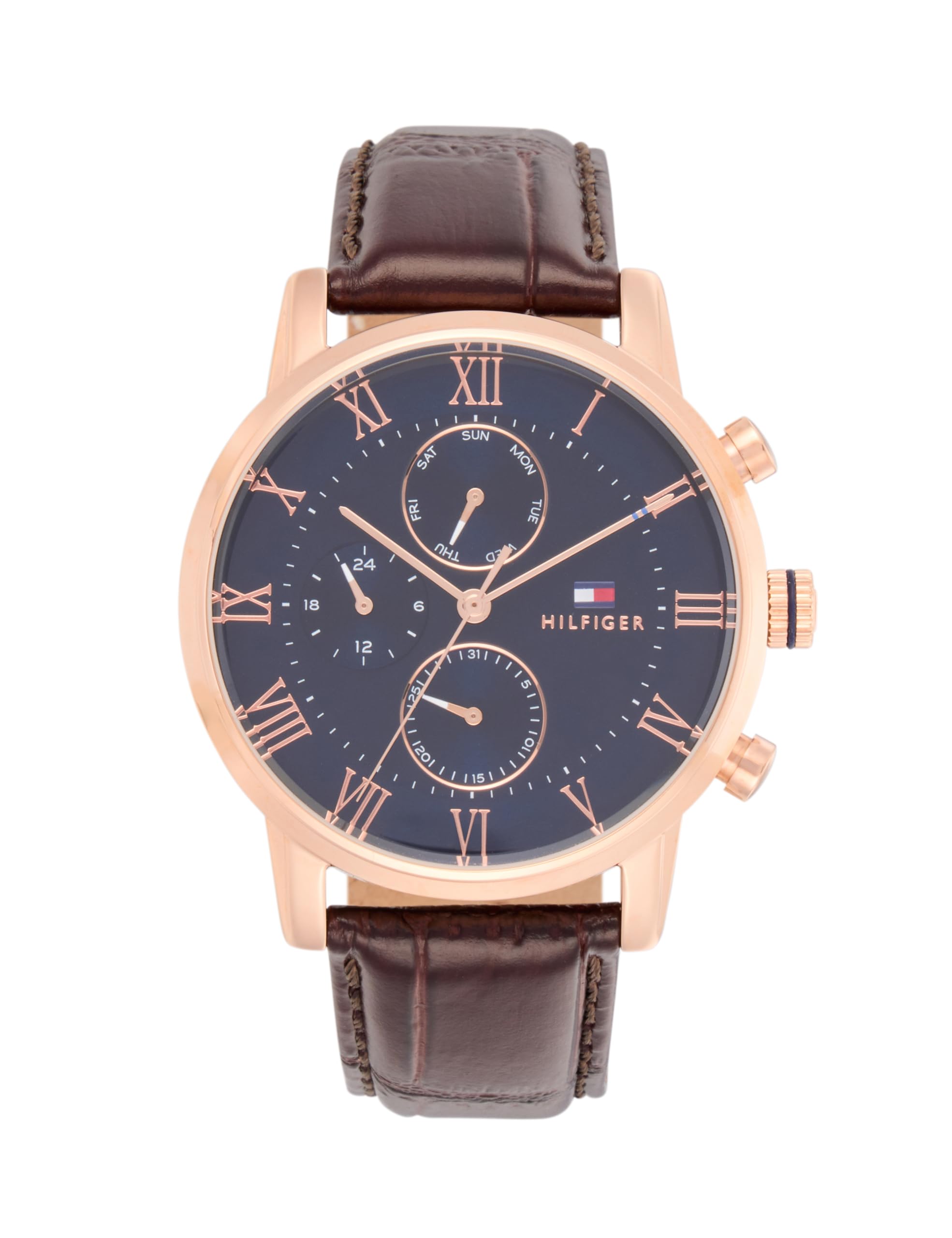 Quartz Multifunction Blue Dial Leather Strap Watch for Men-NETH1791399