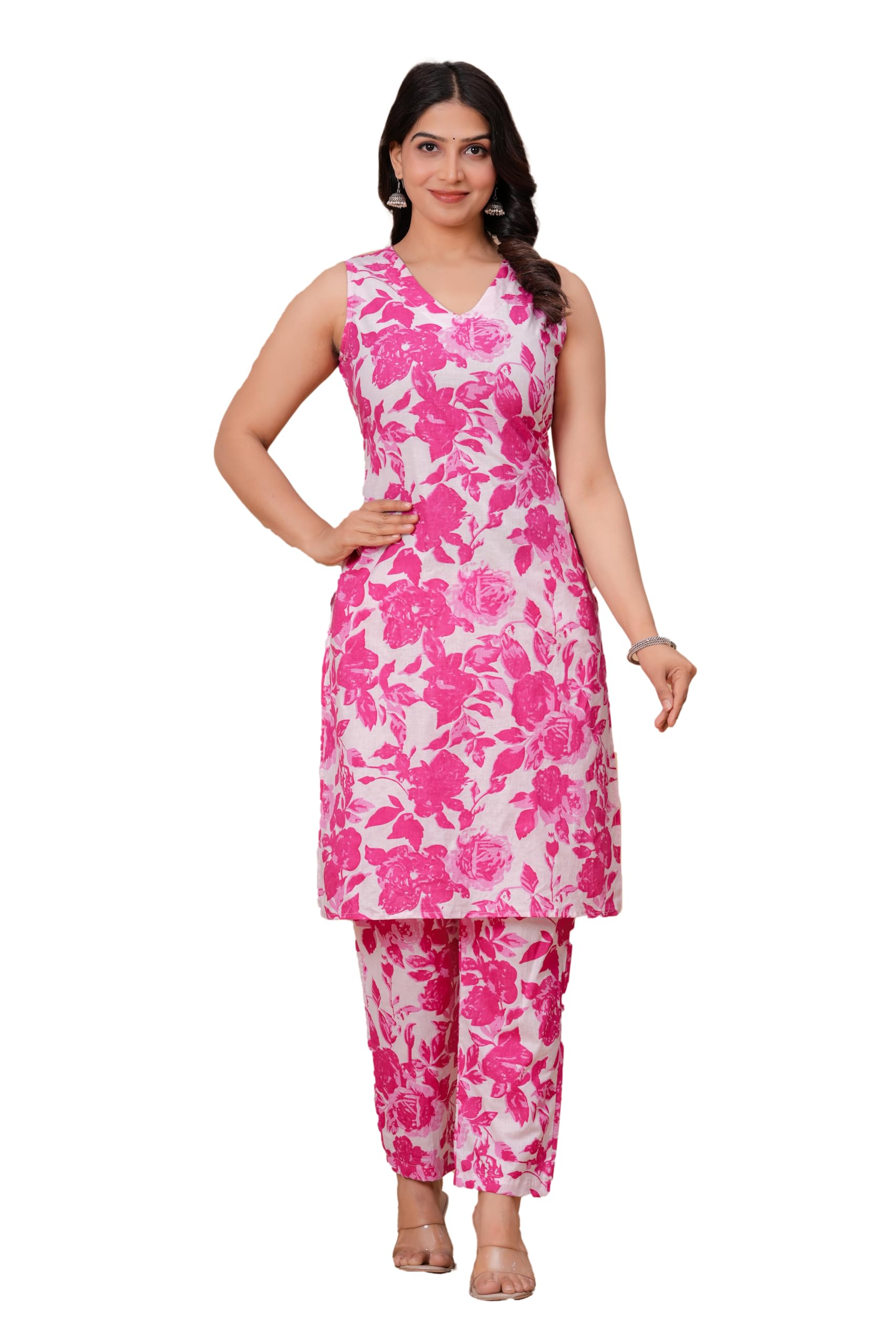bhanu fashion 100% Women's Cotton Printed Straight Sleeveless Kurta with Pant-picture-19