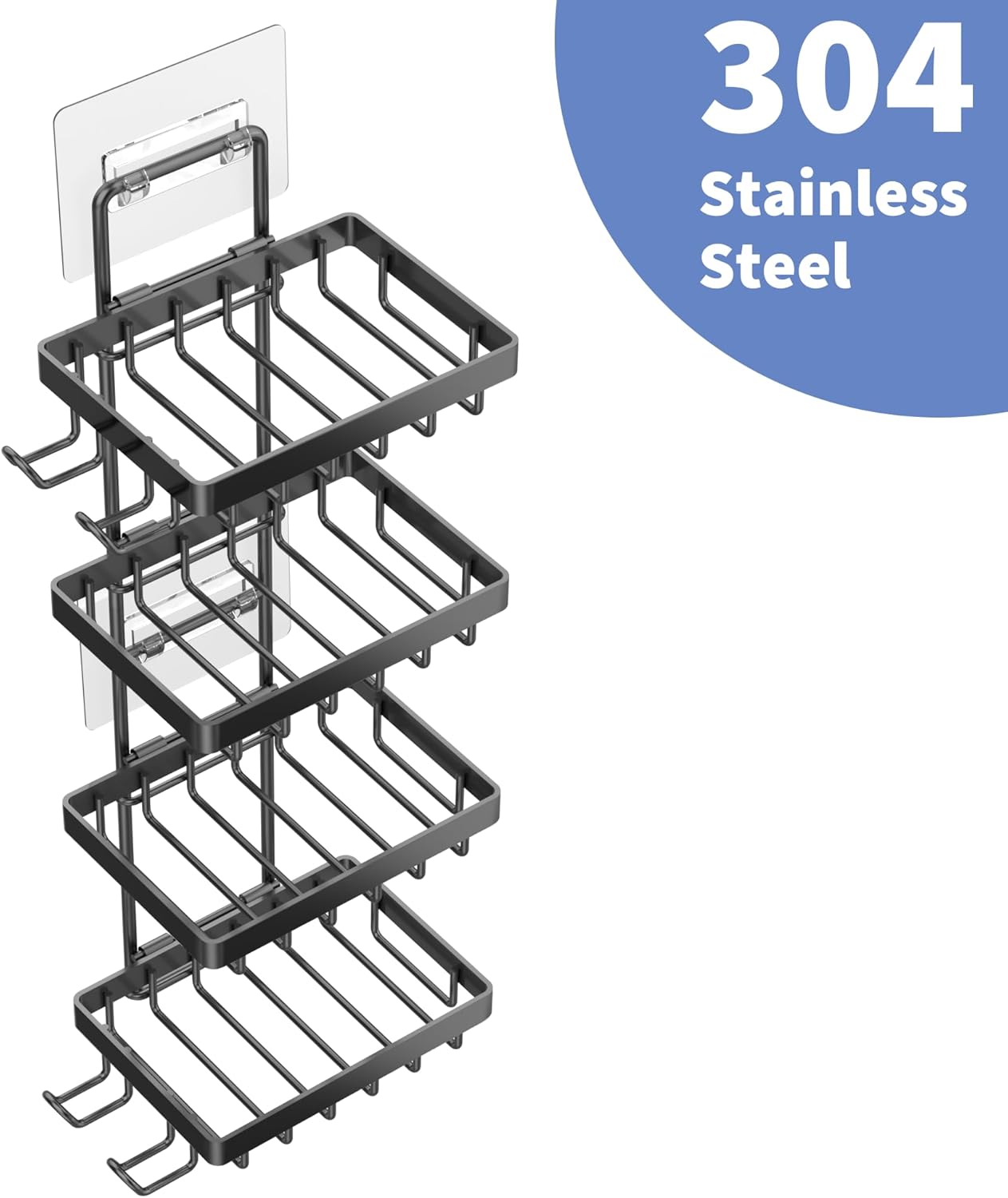 Moforoco 4 Tier Soap Bar Holder for Shower, No Drilling, 304 Stainless Steel, Wall Mounted Soap Holder with 4 Hooks and Razor Holder, Shower Rack Soap Tray Bar Soap for Bathroom Accessories Organizer - Image 5