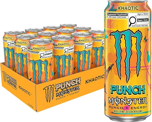 MONSTER ENERGY, Khaotic Punch, 473 mL Cans (12 Pack) – Energy Drink - Khaotic Punch - 473ml (Pack of 12)