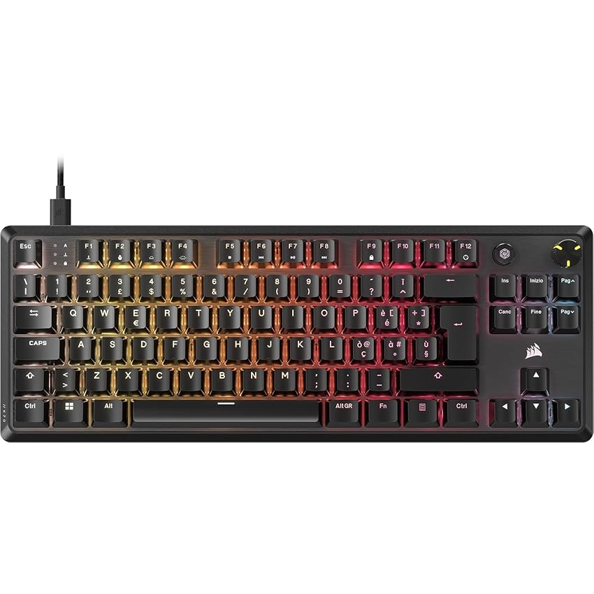 CORSAIR K70 CORE TKL RGB Tastiera da Gioco Meccanica Tenkeyless – Interruttori Lineari CORSAIR MLX Red v2 Pre-Lubrificati – SOCD – Smorzamento del Suono – Coprichiavi in ABS – QWERTY IT – Nero