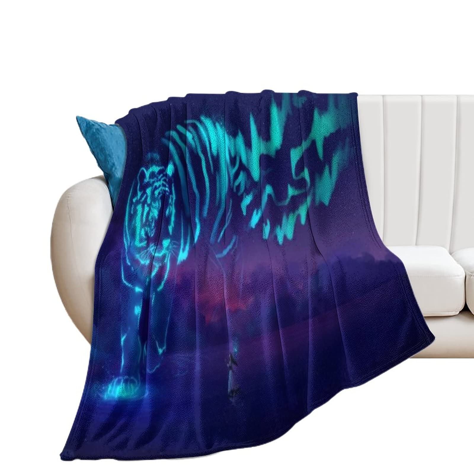 Couverture en polaire motif tigre pour soirées canapé en famille