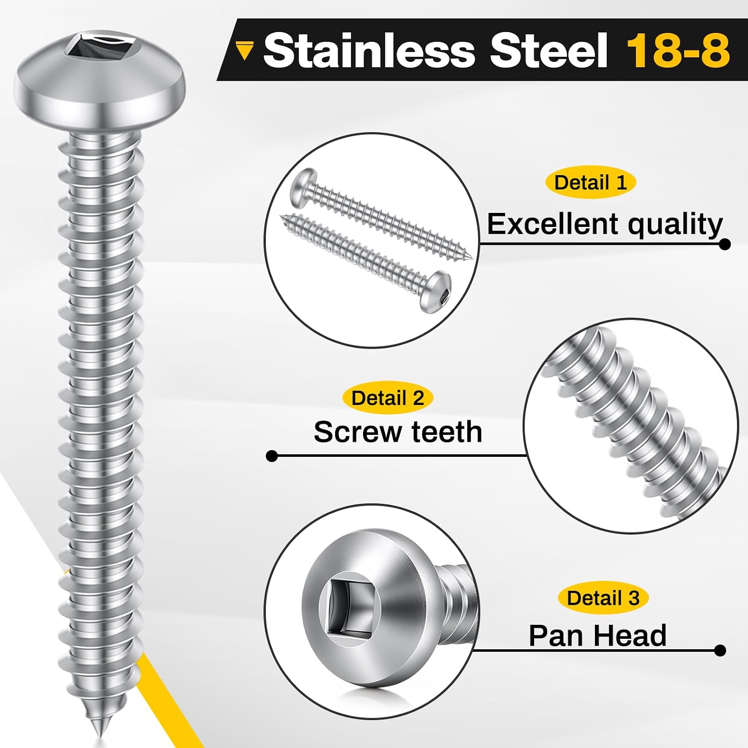75 Pack #10 x 1-1/2-inch Pan Head Square Drive Sheet Metal Screw Stainless Steel 18-8 Self-Drilling Full Thread Rust & Corrosion Resistant Fits #2 Square Bit
