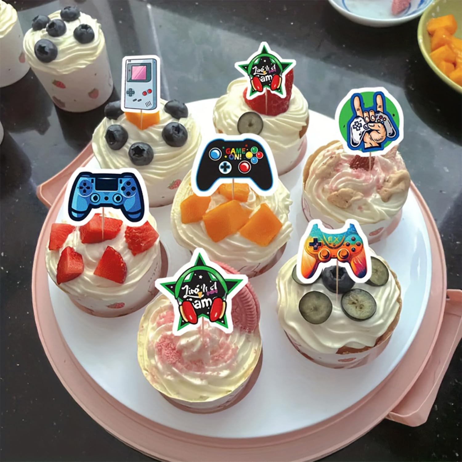 24 Pcs Video Game Themed Cupcake Toppers - Birthday Party Decorations, Gaming Cupcake Picks For Kids, Party Favors