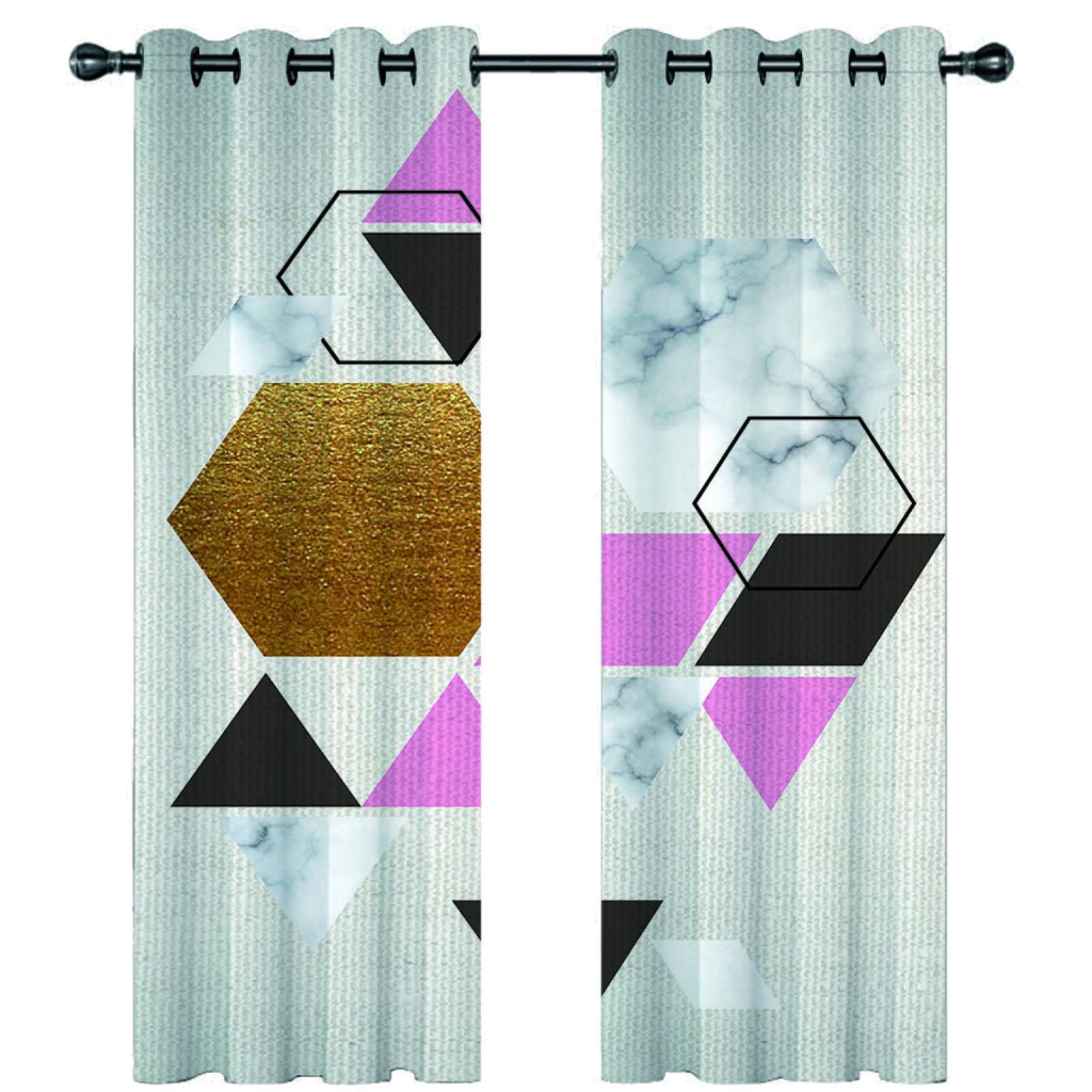 Cortinas Niño Niña Habitacion Opacas Con Ojales 2 Piezas 3D Estampado Geométrico Rosa Patrón 280 X 260 Cm（An X Al）Cortinas Termicas Aislantes Frio Y Calor Salón Dormitorio Ventana Decoración Hogar