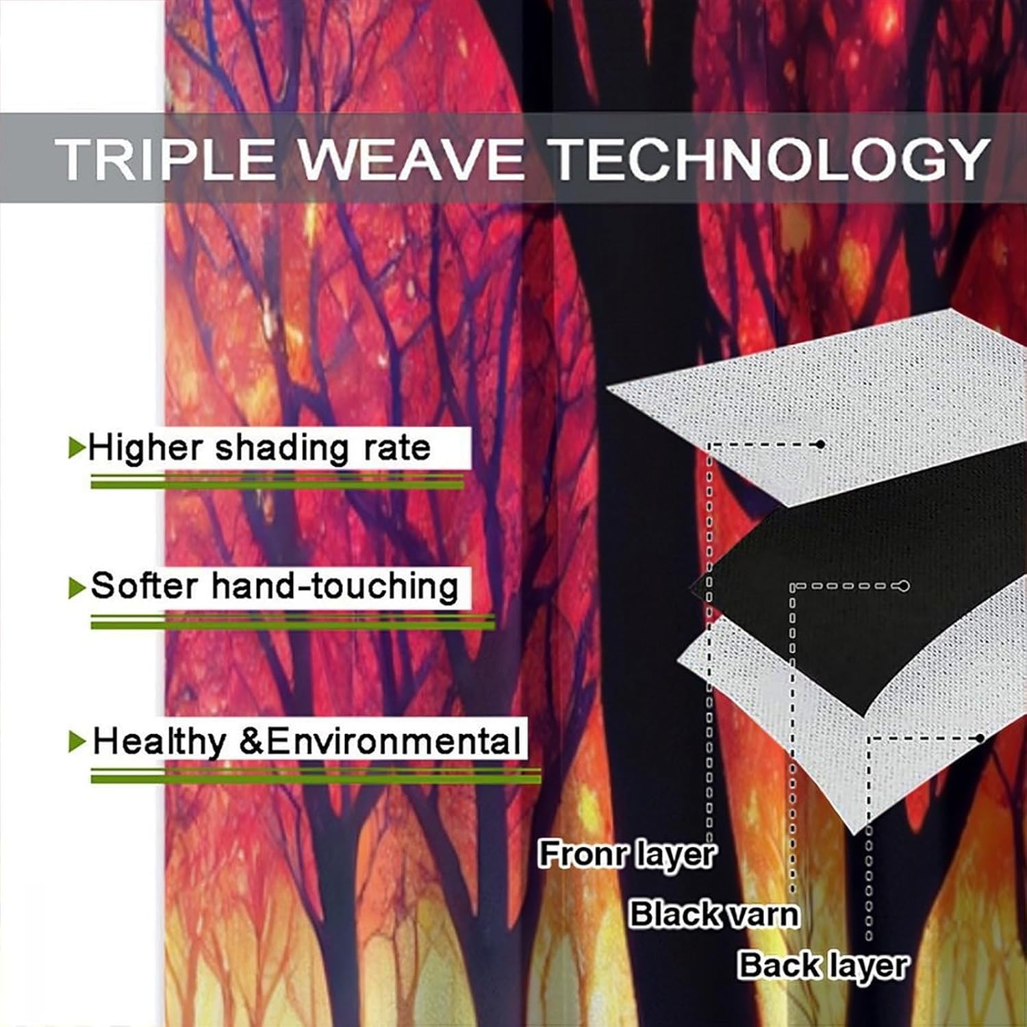 Forest Blackout Curtains, Dream Colourful Magic Forest Fairy Tale Plants Neon Trees Art Aesthetics Print Rod Pocket Window Treatments Drapes for Bedroom Kitchen Living Room 42" W X 45" L