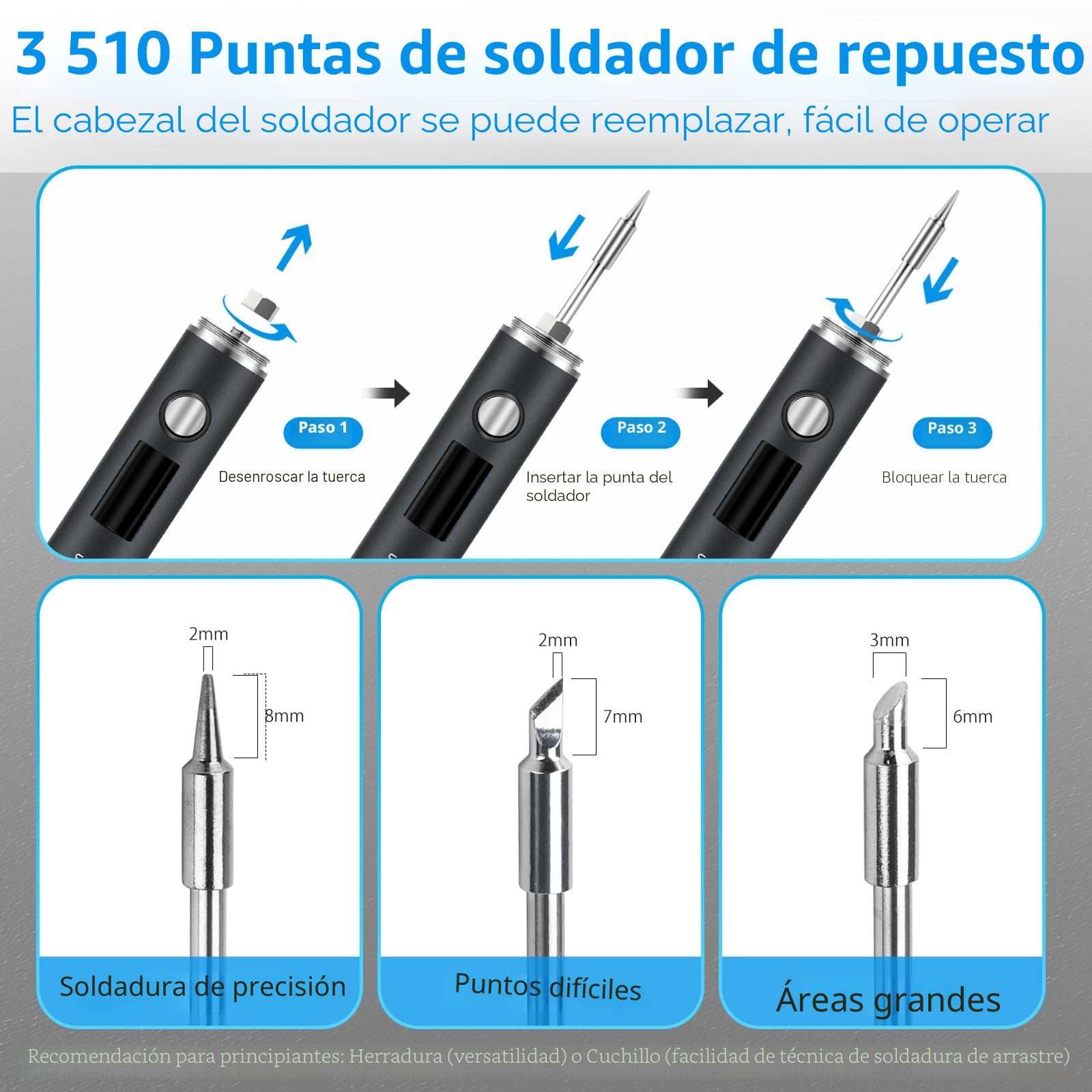 diymore Kit de soldador de batería USB-C, juego de soldador inalámbrico con pantalla LCD, temperatura ajustable de 5 velocidades 260℃-420℃, con 3 puntos de soldadura para proyectos de reparación y