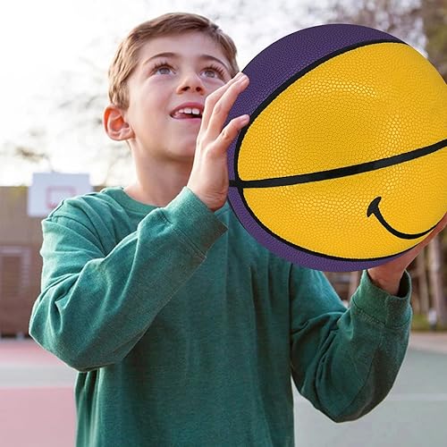 Miniatura 4 de MINDCOLLISION Pelotas de baloncesto de cara sonriente, piel sintética suave que absorbe la humedad y resiste al desgaste, buen agarre, adecuadas