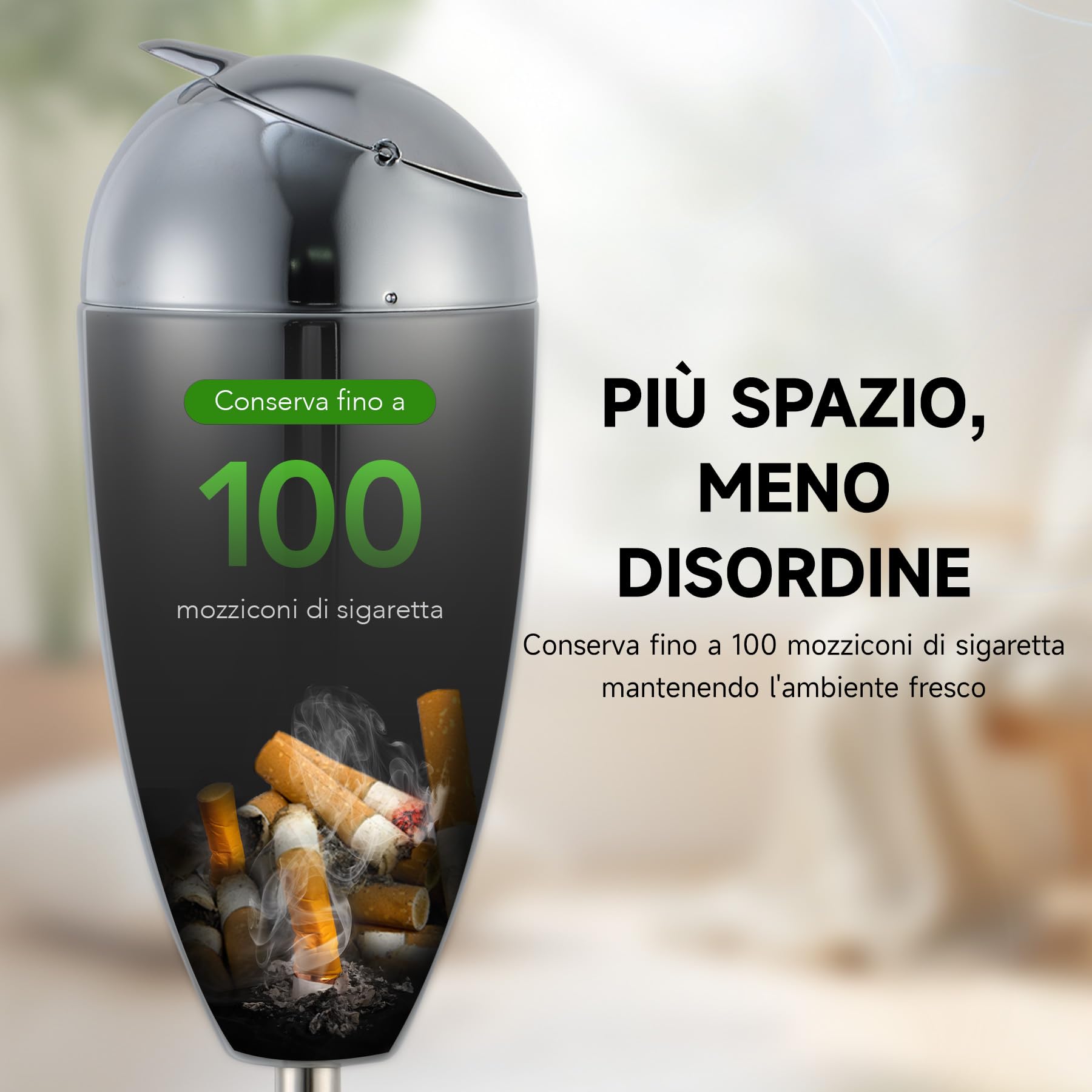CO-Z Posacenere da Terra Regolabile in Altezza Posacenere a Colonna in Metallo Contemporane Altezza da 50,8 cm a 88,9 cm con Scatola di Sigarette (Cromato)