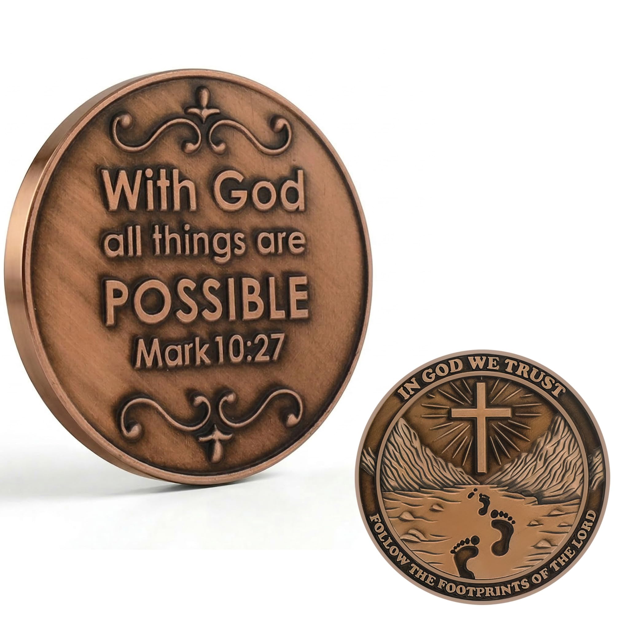 Christian Pocket Coin, with God All Things are Possible Mark 10:27, Inspirational Faith Gift for Tough Times, Religious Encouragement Keepsake for Men and Women, Gift for Him Her Friend Family