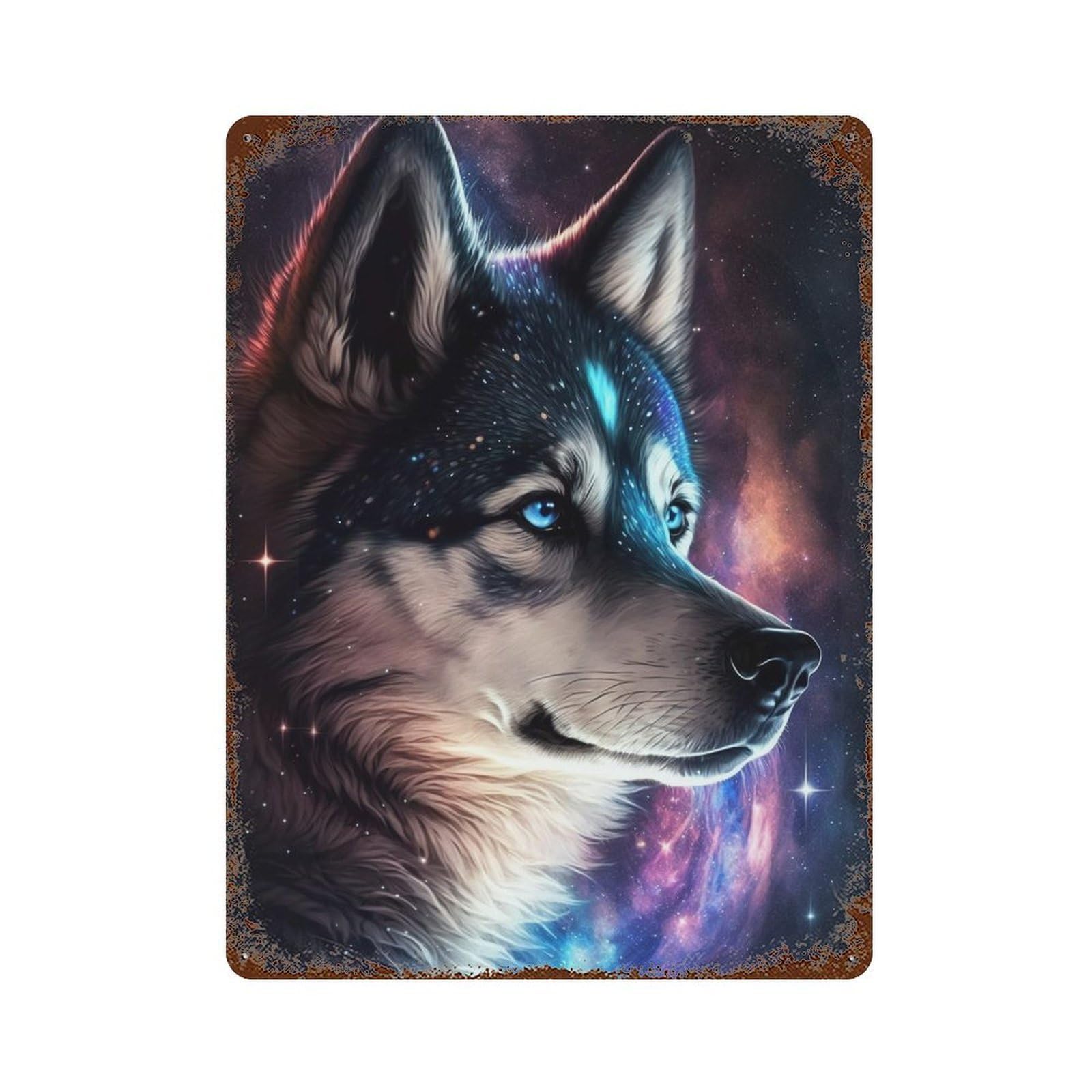 Galactic Wolf Portrait-51 Retro Metal Sign 15.7"x11.8", Shabby Chic Decor for Bistro, Counter And Cafe Decor