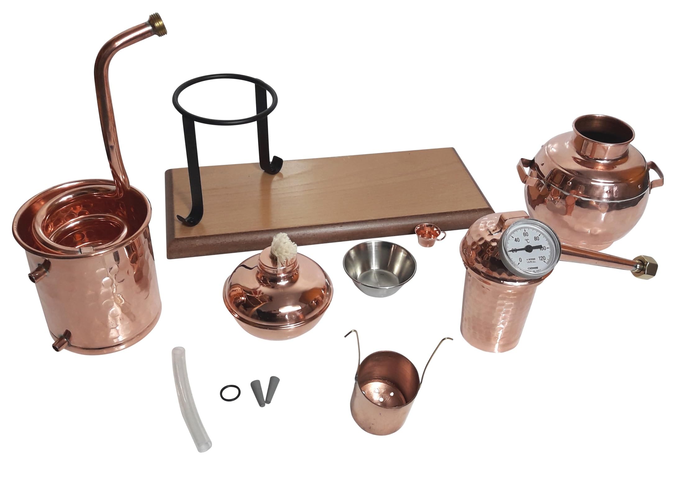 Destille 0,5 Liter Modell Kalif mit Aromakorb, Thermometer und Spiritusbrenner | Destillieranlage für Hydrolate (Pflanzenwasser)