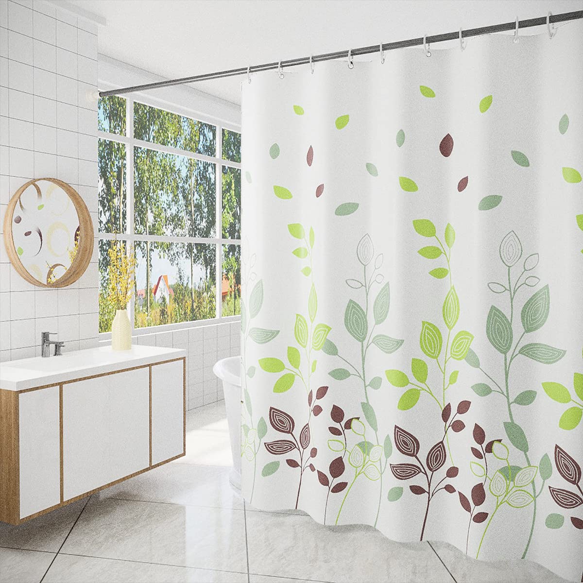 Tennove Shower Curtain 220x200cm Modern Plants Bathroom Curtain Waterproof Thick Polyester Fabric Long Shower Curtain Washable Bathtub Curtain with Hooks, Weighted Hem, White โ image 1