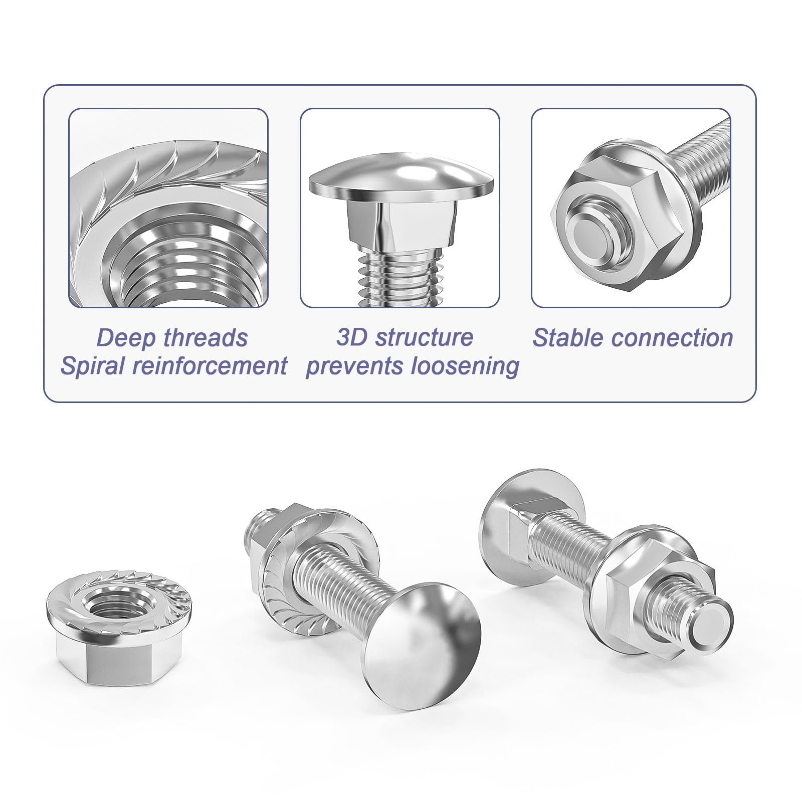 Wavanta M5 Coach Bolts, M5 x 30mm Carriage Bolts with Flange Hexagon Nuts, Zinc Plated, Carbon Steel, Coach Screws, Pack of 20 - Image 3