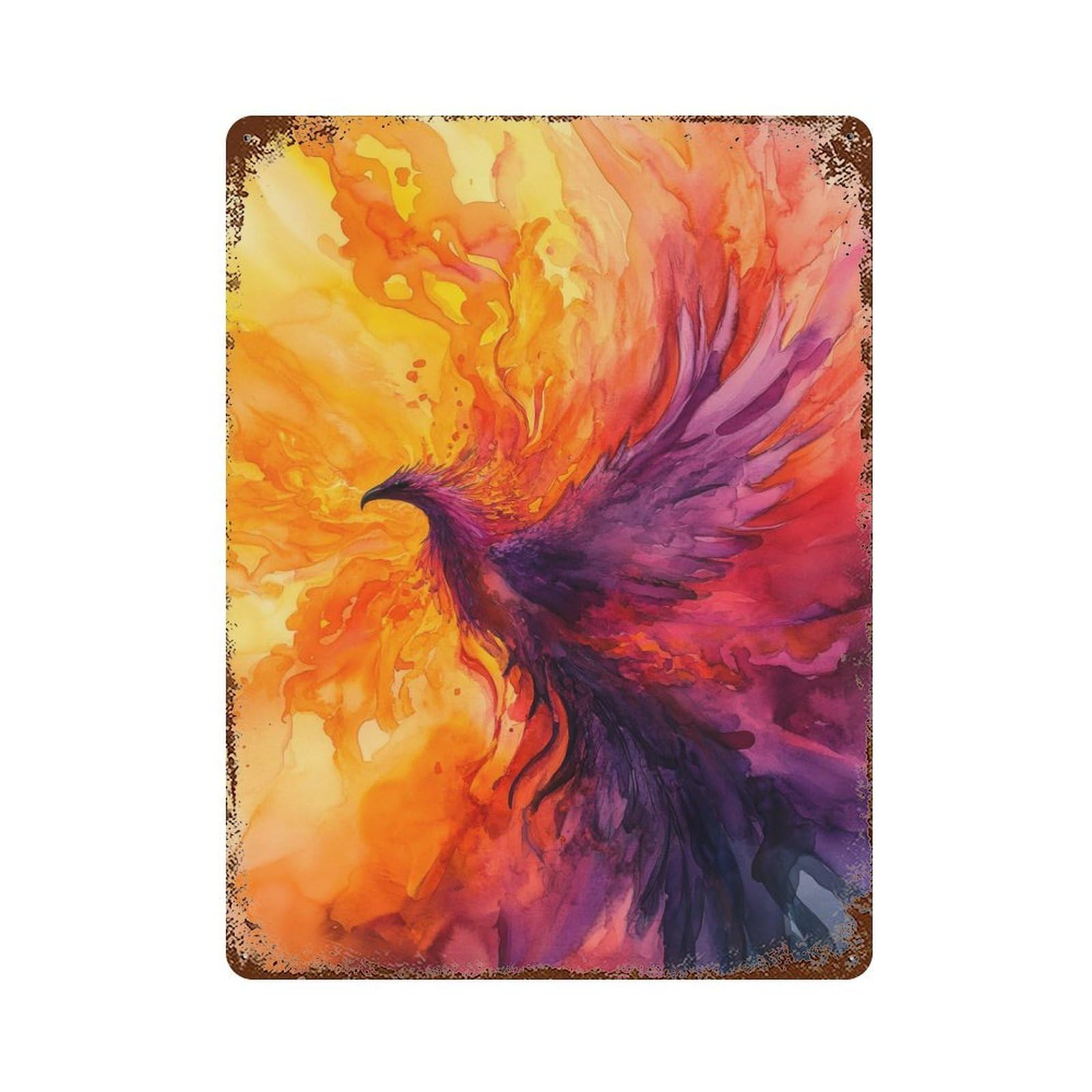 Phoenix Watercolor Art 15.7"x11.8" Rusty Metal Tin Sign, Novelty Wall Decor for Cafe, Home Bar And Lounge Decor