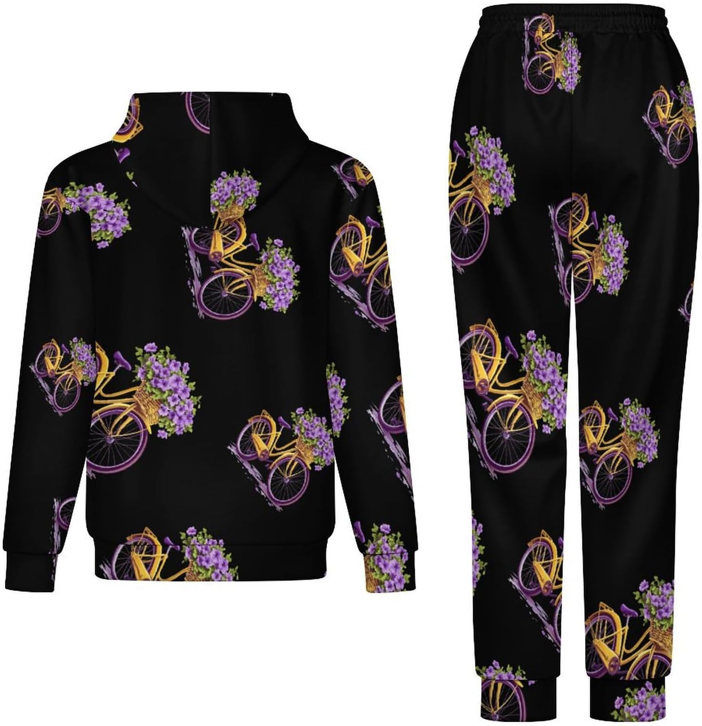 Yellow Bicycle with Flower 2 Piece Tracksuits Sports Jogging Sweatsuits Set for Men Women