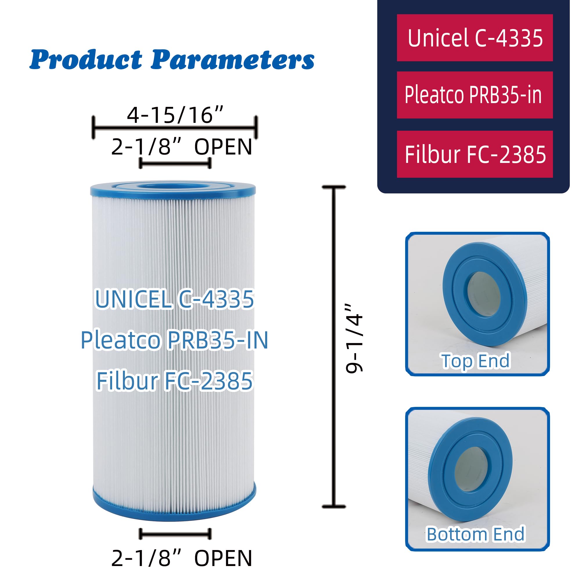 Mamokin C-4335 Spa Filter Replaces Pleatco PRB35-IN, Guardian 409-219, Filbur FC-2385, Unicel C-4335, 03FIL1300, 17-2482, 25393, 303557, 817-3501, R173431, 35 sq.ft, Hot Tub Filter 2 Pack