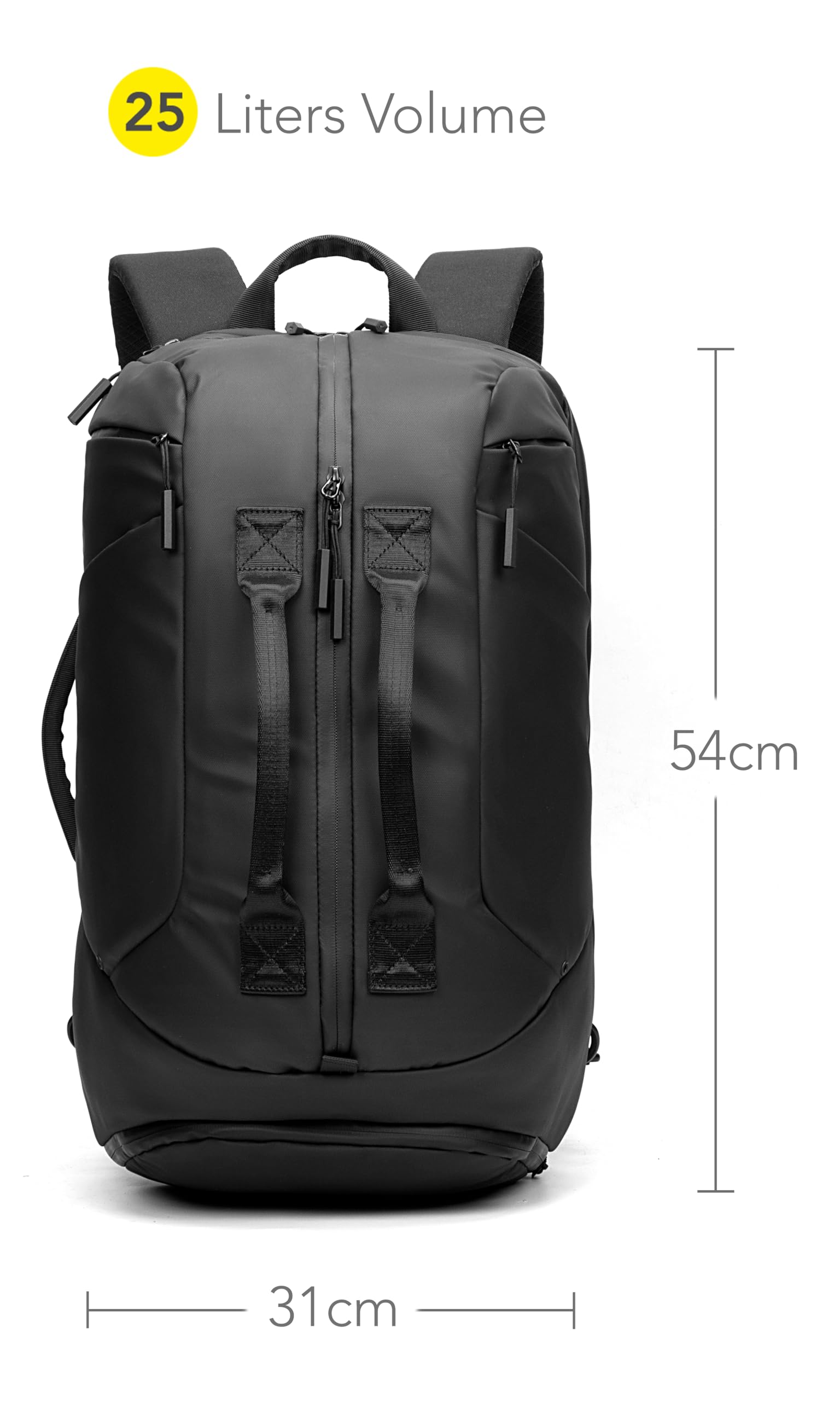 Fitgriff® Sporttasche mit Rucksackfunktion - Rucksack mit Schuhfach & Laptopfach - für Herren und Damen - für Sport, Fitness & Reisen - Trainingstasche, Gym Bag Backpack, Schwarz (25L) (Black, Medium)