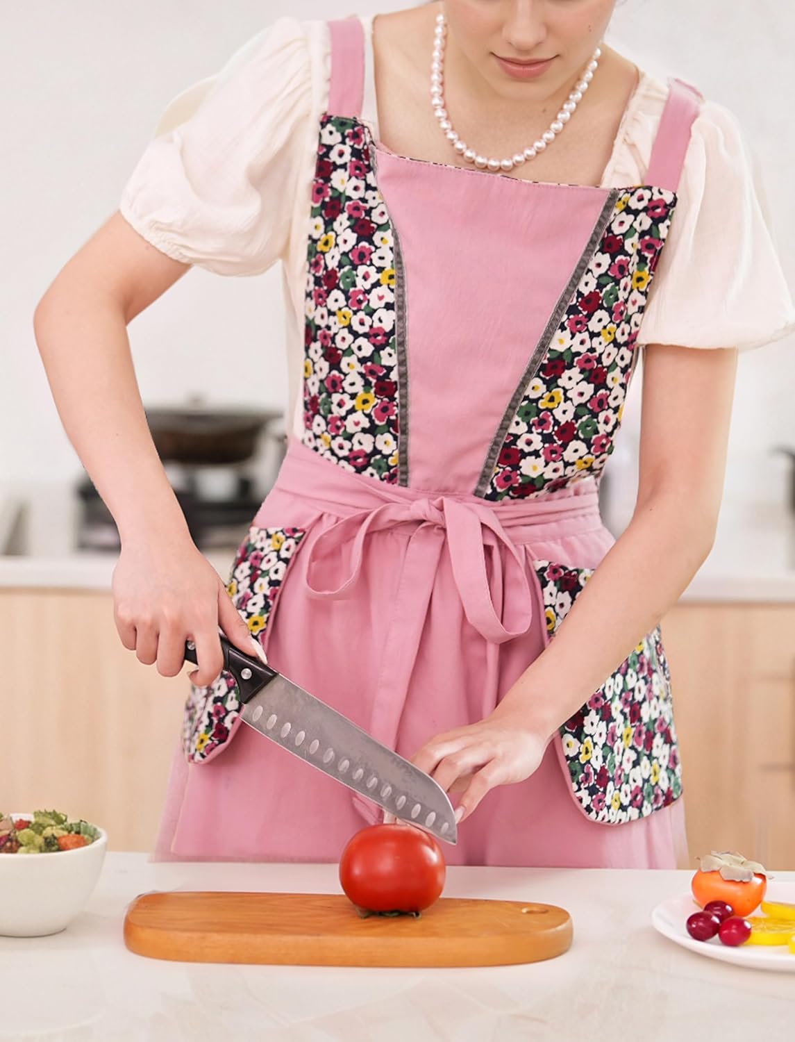 Kitchen Aprons for Women with Pockets Cute Vintage Chef Pinafore Apron for Gardening Cooking Baking Painting - Image 5