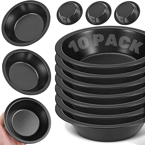 RHBLME Paquete de 10 mini moldes para tartas, antiadherentes de 4 pulgadas, moldes individuales de acero al carbono para hornear postres, pastel de