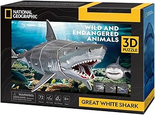 Comprar CubicFun 661098 National Geographic Puzle 3D de tiburón Blanco, Puzzle de Animales 3D con 72 Piezas, Kit de construcción para niños a Partir de 8 años