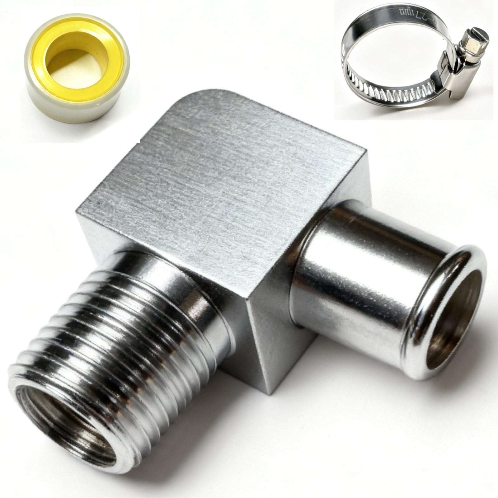 Photo 1 of Aluminum Alloy Heater Hose Fitting Connector 90° Adapter 1/2" NPT to 5/8" Hose Barb, For Most GM Pumps Or Intake Manifolds for SBC Engines 283 305 307 327 350 400, for Ford Mustang