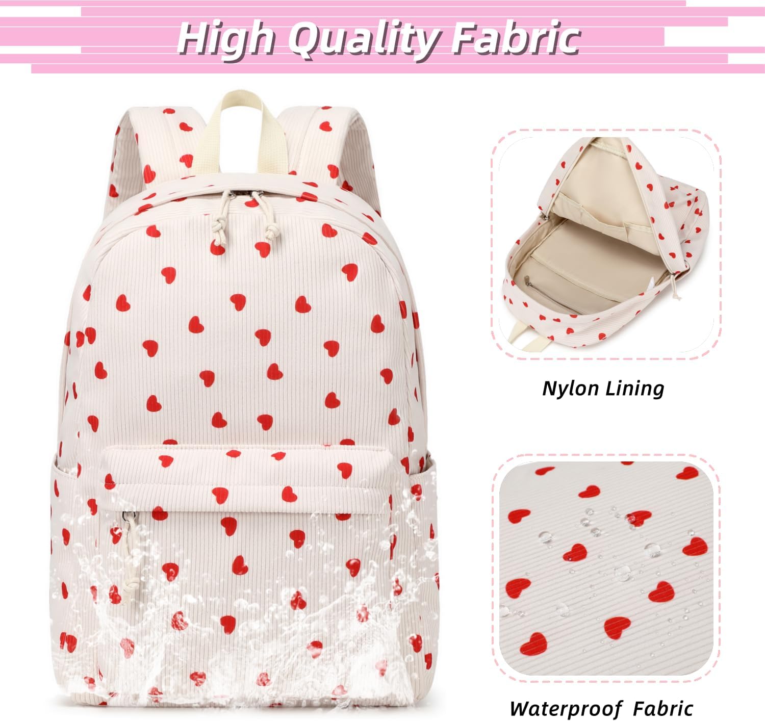 MSKYWU Teenage Girls Backpack High School College Bookbag Corduroy Laptop Bag Casual Travel Daypack - Beige - Image 6